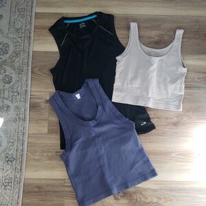 Women's Black, Tan, and Blue Tank Tops